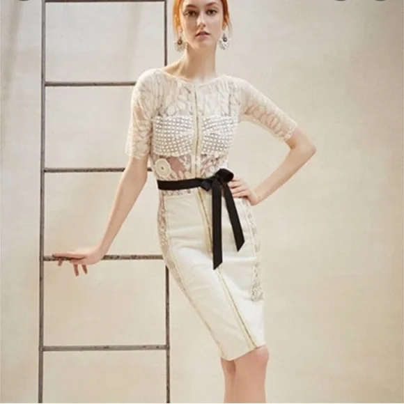 Anthropologie x Beguile by Byron Lars Carissima Sheath Dress Cream Ivory Lace 4P